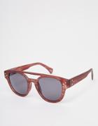 Asos Rounded Aviator Sunglasses In Wood Effect - Brown