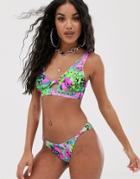 Asos Design Twist Front Crop Bikini Top In Flash Neon Snake Print - Multi