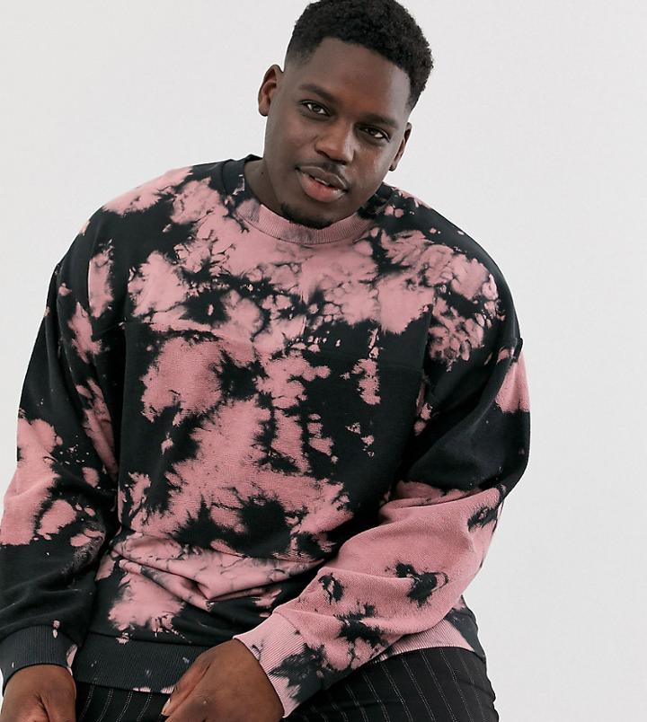 Asos Design Plus Oversized Sweatshirt With Reverse Panel In Black And Pink - Black