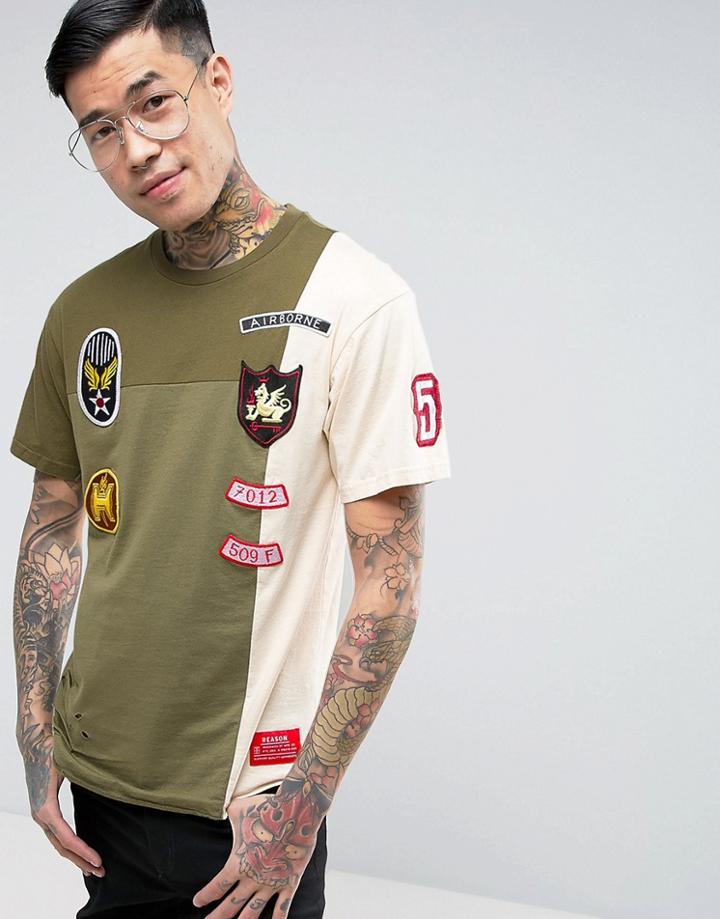 Reason T-shirt With Distressing And Patches - Green
