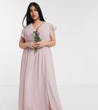 Tfnc Plus Bridesmaid Plunge Front Flutter Sleeve Maxi Dress In Pink