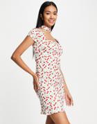 River Island Cherry Choker Shift Mini Dress In Cream-white