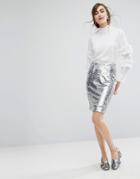 E.f.l.a Sequin Pencil Skirt With Frill Detail - Silver