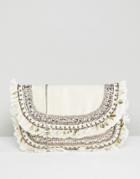 New Look Embroidered Clutch Bag - Cream