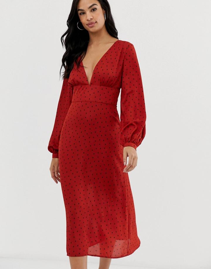 Fashion Union Plunge Midi Dress In Vintage Floral-red