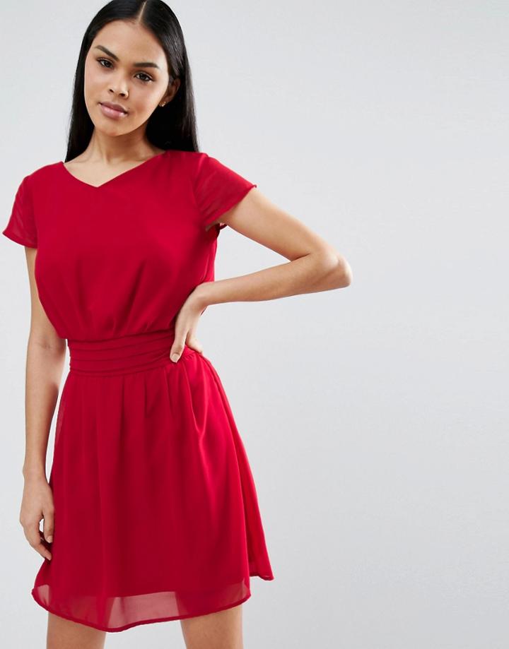 Pussycat London Pleated Skater Dress - Red