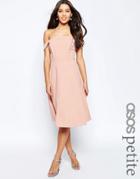 Asos Petite Midi Dress With Tab Shoulder And Full Skirt - Nude