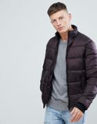 New Look Puffer Jacket With Concealed Hood In Burgundy - Red