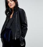 Lost Ink Plus Longline Biker Jacket In Faux Leather - Black