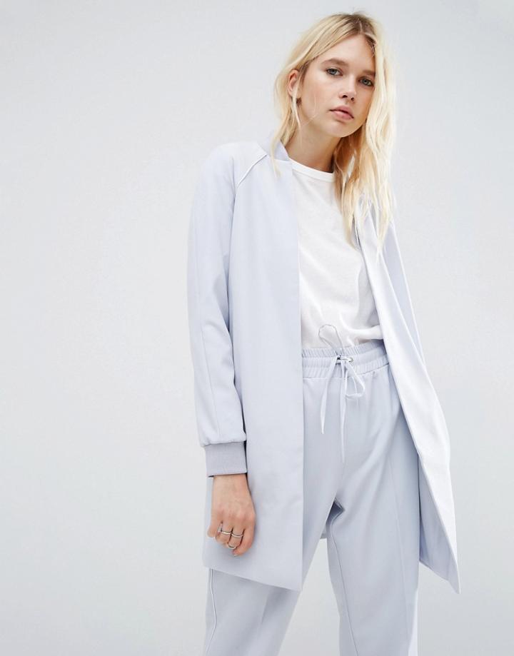 Asos Longline Bomber With Raglan Sleeve Co-ord - Silver