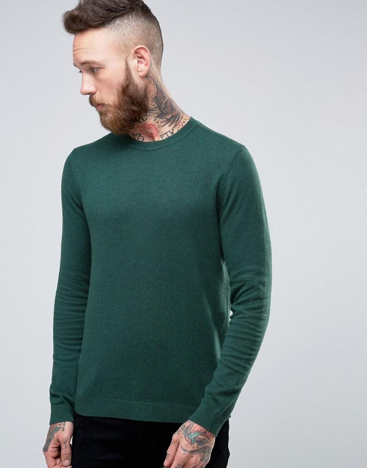 Asos Crew Neck Sweater In Blue Cotton - Green