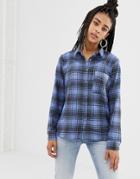 Daisy Street Oversized Shirt In Vintage Check Flannel - Blue