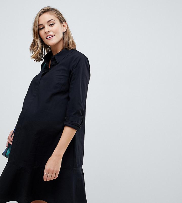 Asos Design Maternity Peplum Mini Shirt Dress - Black