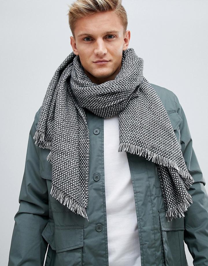 Esprit Monochrome Geo Knitted Scarf - Black