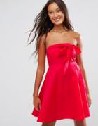 Qed London Strapless Bow Front Skater Dress - Red