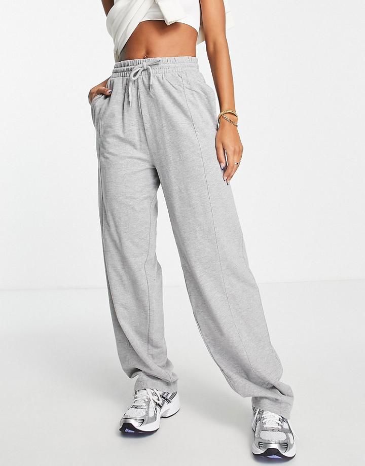 Asos Design Straight Leg Sweatpants With Deep Waistband And Pintuck In Cotton In Gray Heather - Gray