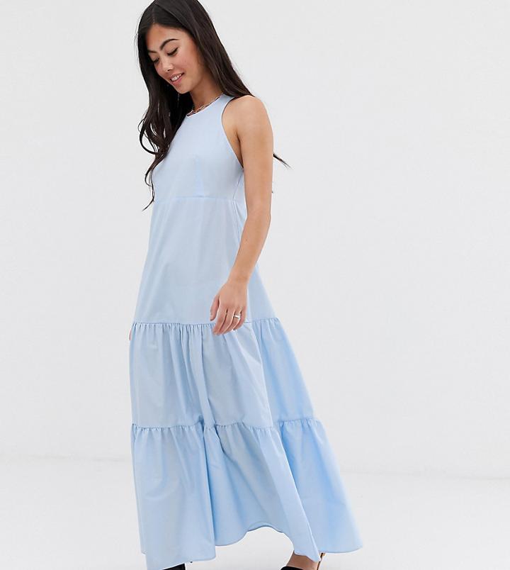 Asos Design Petite Tiered Racer Back Smock Maxi Dress - Blue