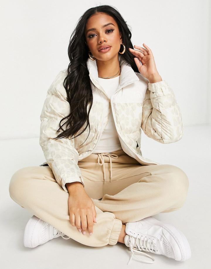 The North Face 1996 Retro Printed Nuptse Jacket In White-gray
