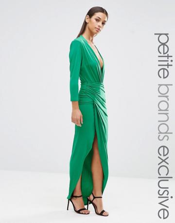 John Zack Petite Wrap Front Maxi Dress - Green