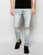 Asos Extreme Super Skinny Jeans In Bleach Wash With Knee Rips - Light Blue