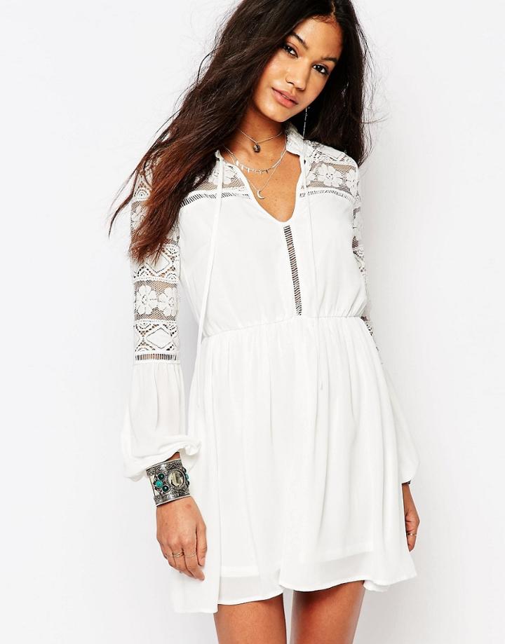 Boohoo Victoriana Lace Skater Dress - Cream