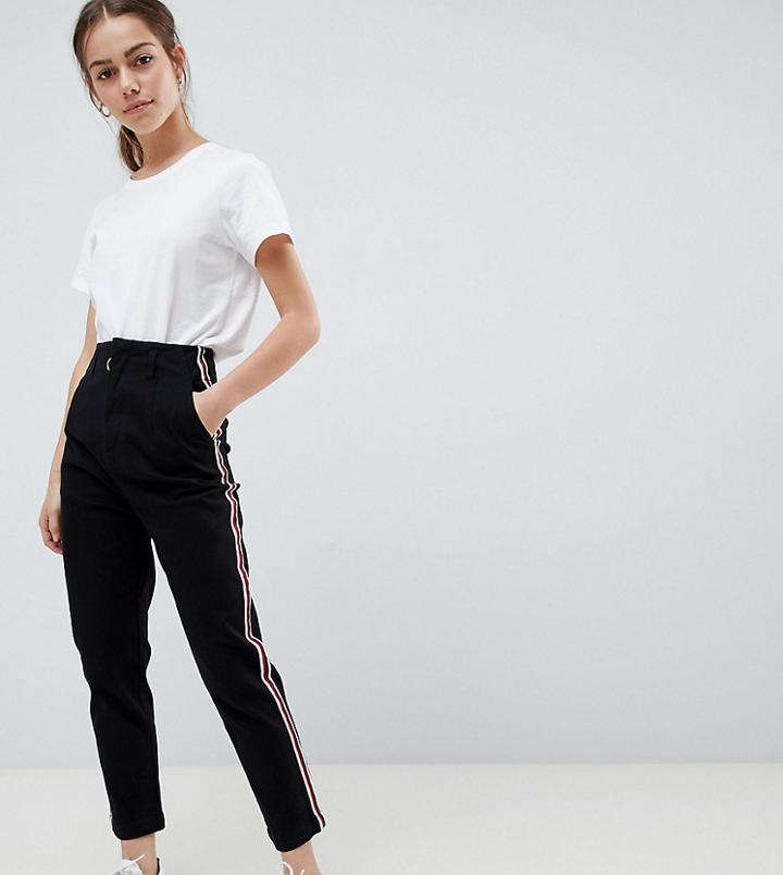 Asos Design Petite Cigarette Trousers In Black With Side Stripe - Black