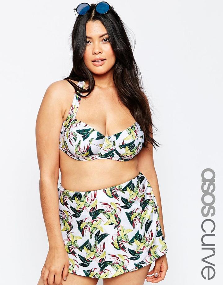 Asos Curve Jungle Print Palm 50s Bikini Top - Jungle Print
