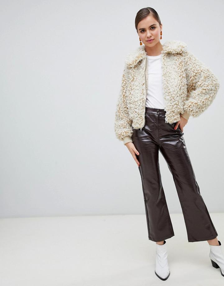 Monki Flared Patent Pants In Brown - Brown