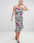Asos Design Stripe Botanical Print Bodycon Midi Dress - Multi