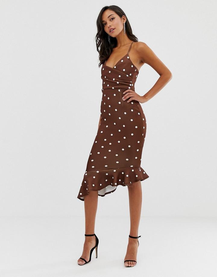 Asos Design Scuba Cami Pephem Midi Dress In Polka Dot - Multi