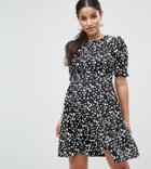 Asos Maternity Cut Out Shoulder 40's Printed Tea Dress In Spot - Black