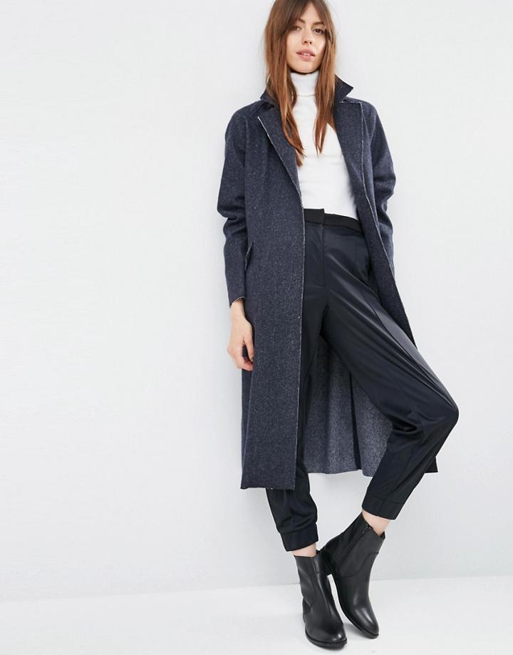 Asos Oversized Coat With Raw Edges - Blue