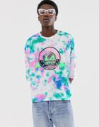 Asos Design Oversized Cropped T-shirt In Tie Dye With Large Chest Print-white