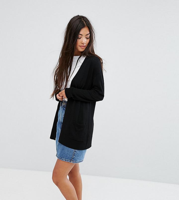 Asos Petite Cardigan In Fine Knit With Rib Detail - Black