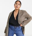 Urban Threads Plus Plaid Blazer - Part Of A Set-brown