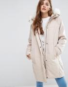 Asos Wool Parka With Padded Front - Brown