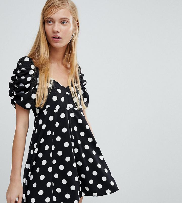 Monki Polka Dot Fit And Flare Dress - Black