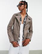 Bolongaro Trevor Leather Moto Jacket In Brown