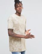 Asos Longline T-shirt With Spray Paint Effect In Stone - Stone
