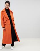 Neon Rose Maxi Double Breasted Overcoat - Orange