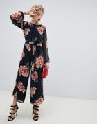 Asos Design Bold Floral Print Jumpsuit-multi
