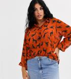 Asos Design Curve Long Sleeve Soft Shirt In Dog Print-multi
