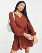 Jdy V-neck Button Up Mini Dress In Brown