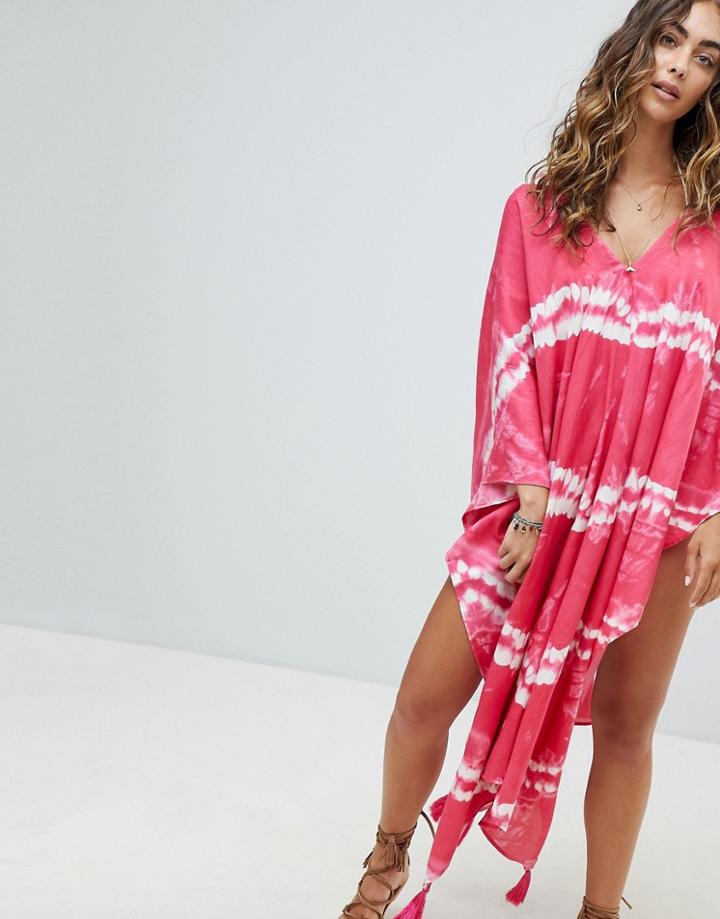 America & Beyond Pink Tie Dye Beach Caftan - Pink