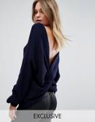 Missguided Twist Back Oversized Sweater - Navy