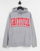 Asos Design Oversized Hoodie In Heather Gray With Large Varsity Print-grey