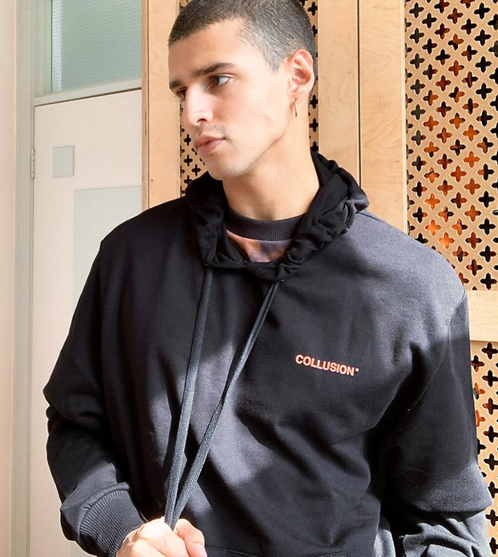 Collusion Oversized Hoodie With Logo Print In Black