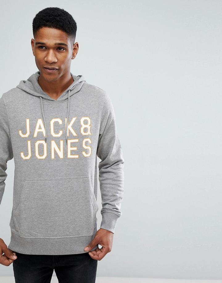 Jack And Jones Chest Pint Overhead Hoodie - Gray
