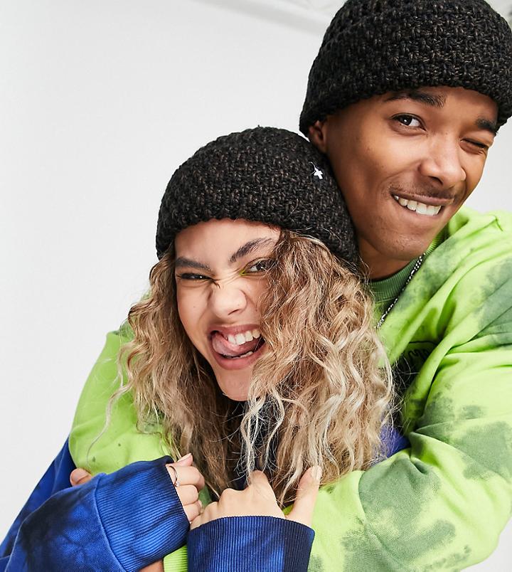 Collusion Unisex Crochet Fisherman Beanie In Black