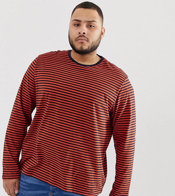 New Look Plus Long Sleeve Stripe T-shirt In Orange - Orange